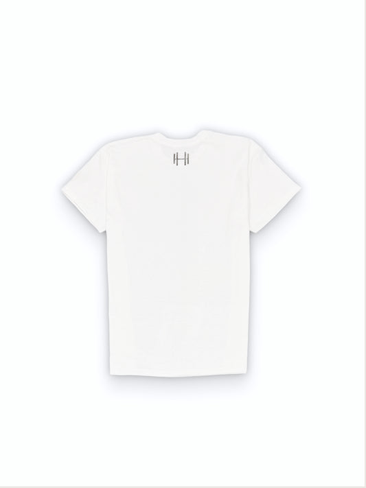 T-shirt Blanc Hermiona pour Homme avec Logo écrit en gris vu de dos