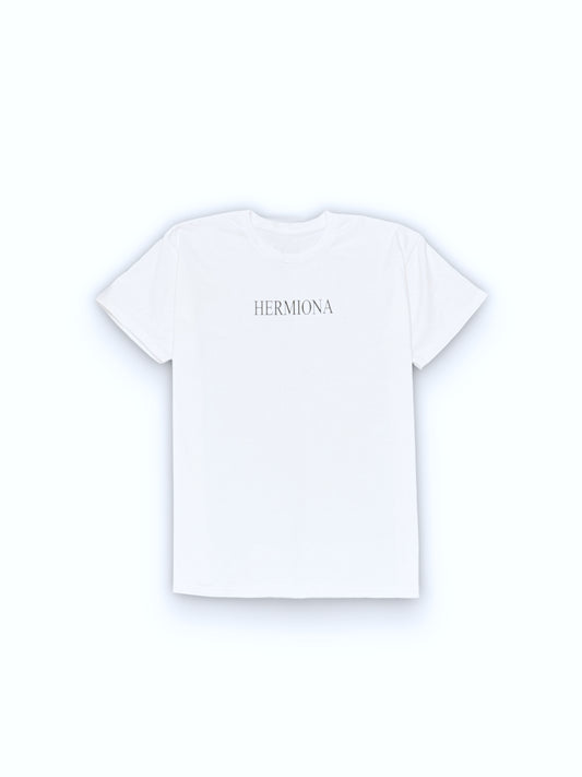 T-shirt Blanc Hermiona pour Homme avec Logo écrit en gris vu de face